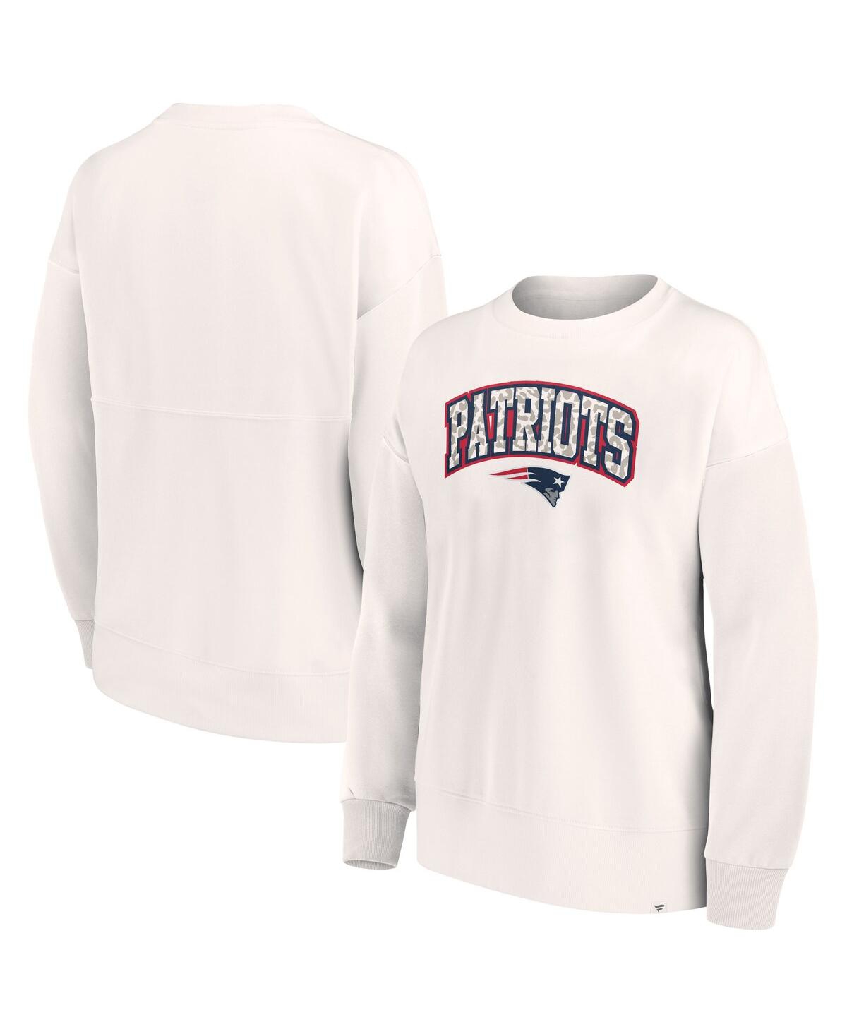 Shop Fanatics Women's  White New England Patriots Leopard Team Pullover Sweatshirt