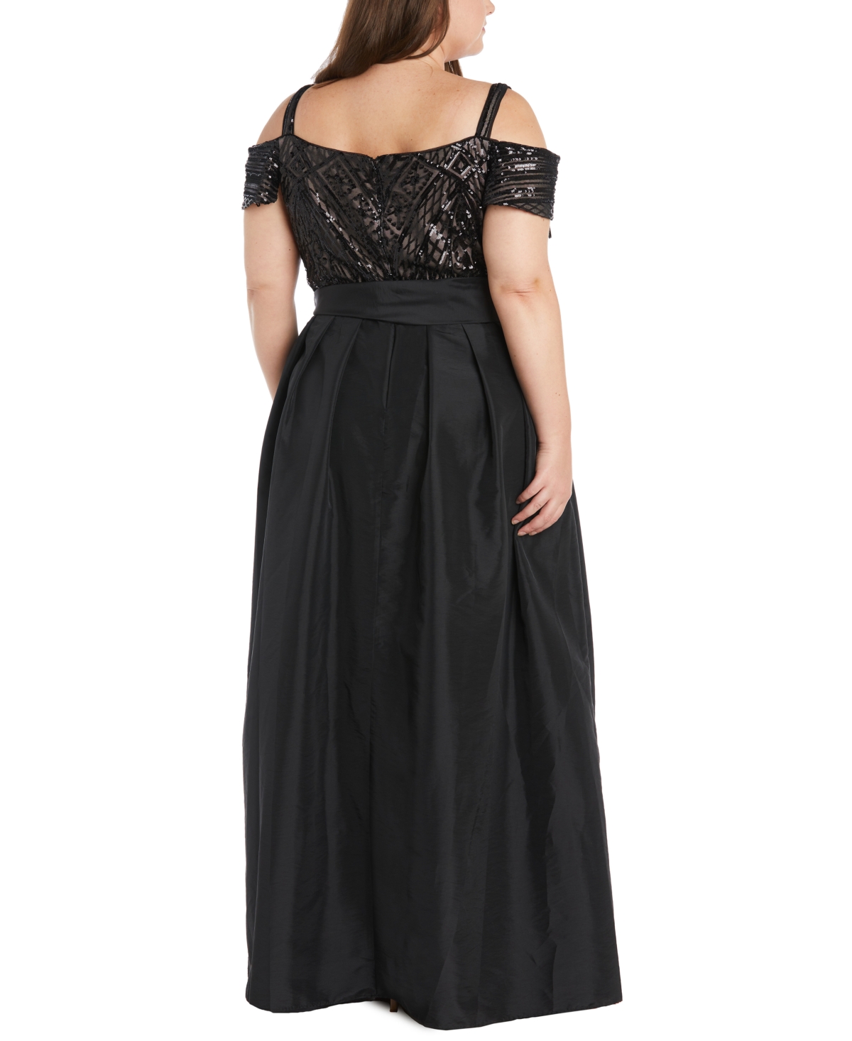 R & M Richards Plus Size Sequined Cold-Shoulder Gown -nude