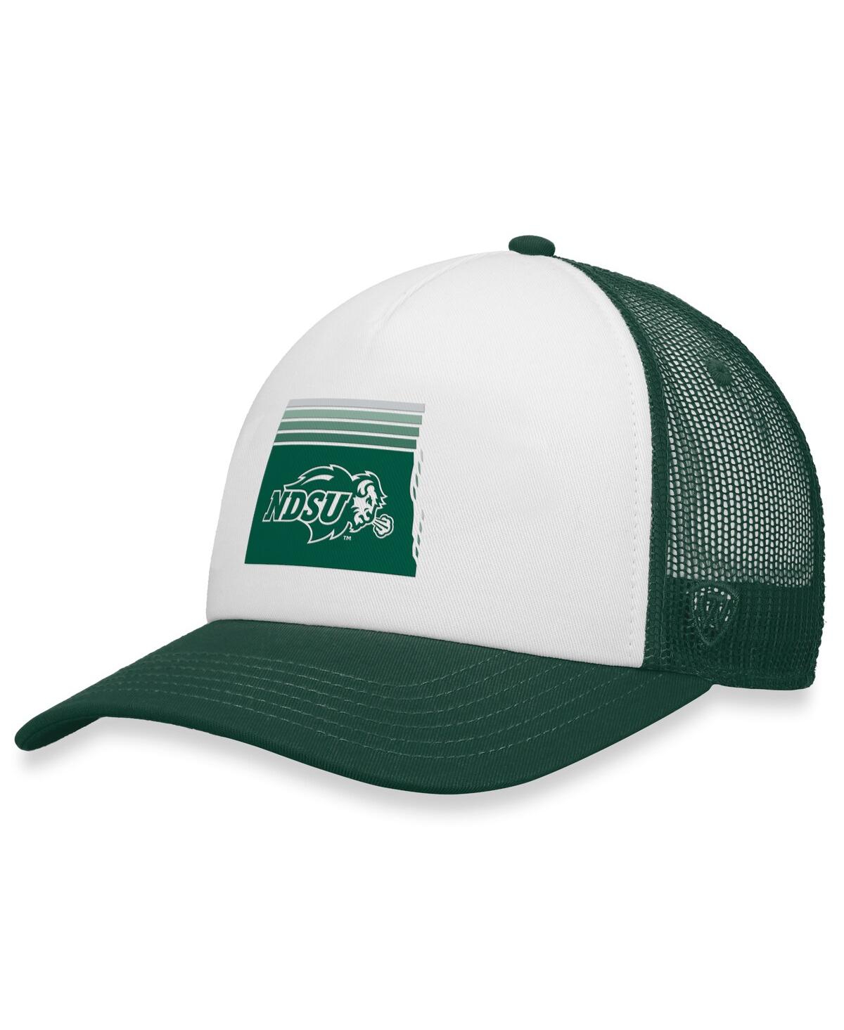 Top Of The World Men's  White, Green Ndsu Bison Tone Down Trucker Snapback Hat In White