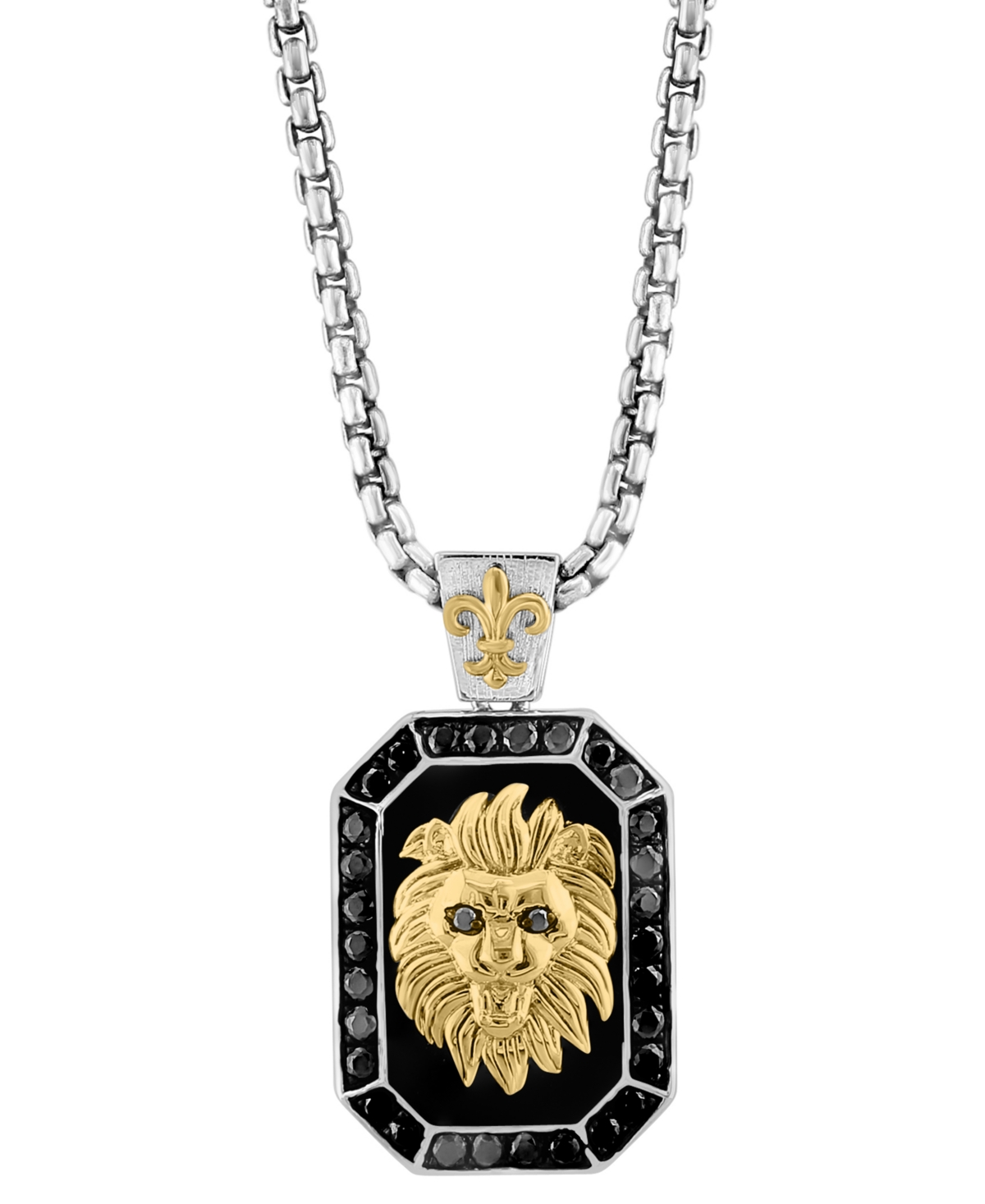 Effy Collection Effy Men's Onyx & Black Spinel (1-1/5 Ct. T.w.) Lion Dog Tag 22" Pendant Necklace In Sterling Silver In Gold Over Silver
