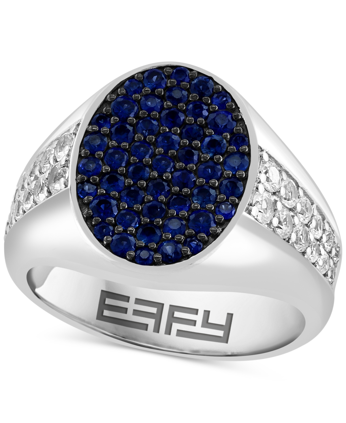 Effy Men's Sapphire (1-1/5 ct. t.w.) & White Sapphire (1 ct. t.w.) Cluster Ring in Sterling Silver - Silver