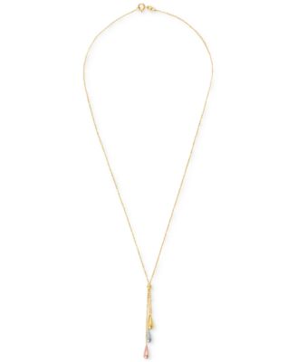 Tri-Gold Lariat Necklace in 14k Gold, White Gold and Rose Gold