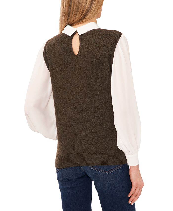 CeCe Women's SweaterVest BlousonSleeve Collared Blouse Macy's