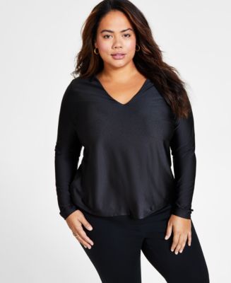 Bar III Plus Size V-Neck Long-Sleeve Shine Knit Top, Created for Macy's ...
