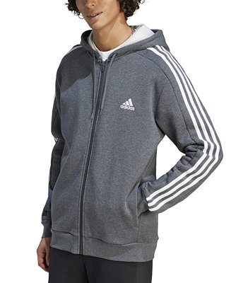 adidas Men's Essentials 3-Stripes Regular-Fit Full-Zip Fleece Hoodie ...