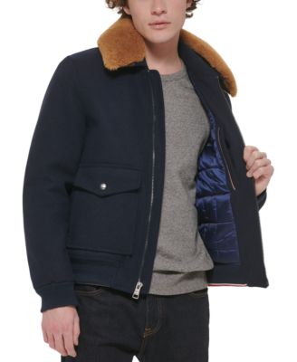 Men's Faux-Fur-Collar Bomber Jacket