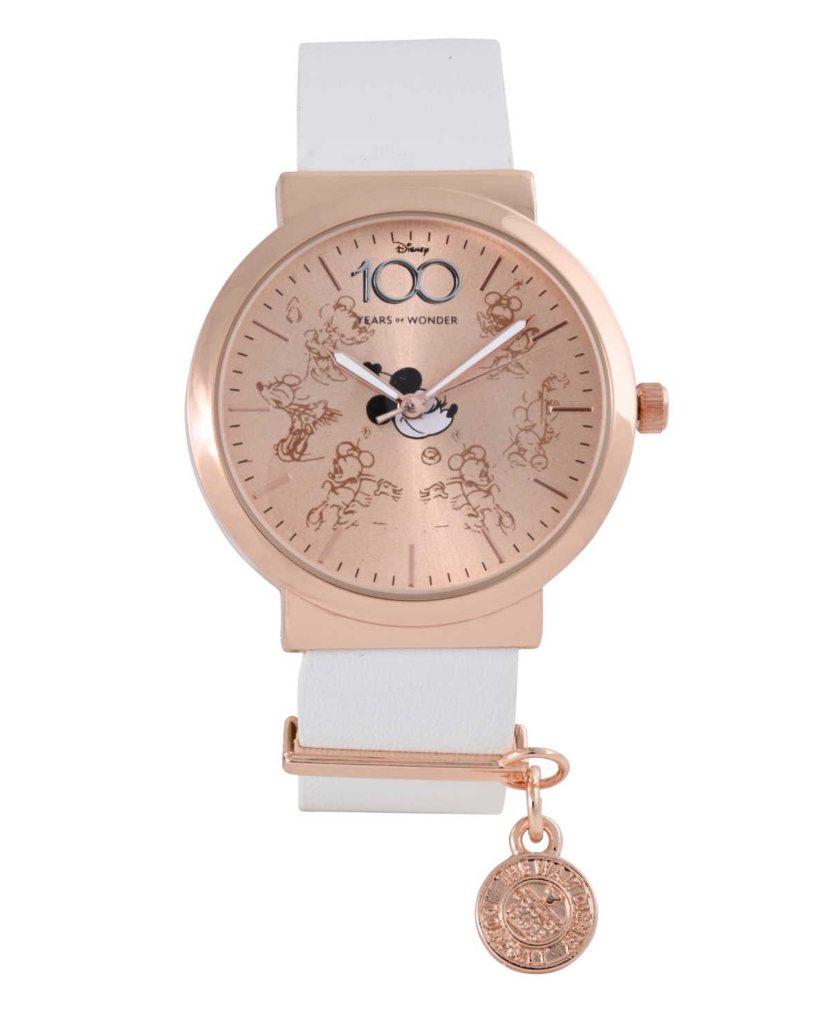 Accutime Women's Disney 100th Anniversary Analog White Faux Leather Watch 32mm