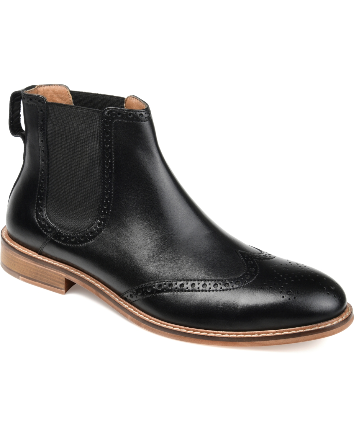 Shop Thomas & Vine Men's Watson Wide Width Tru Comfort Foam Pull-on Wingtip Chelsea Boots In Black
