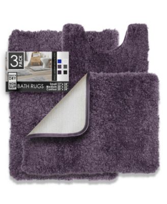 Ultra Soft Non Slip Shaggy 3 Piece Bath Rug, Small, Medium & Contour