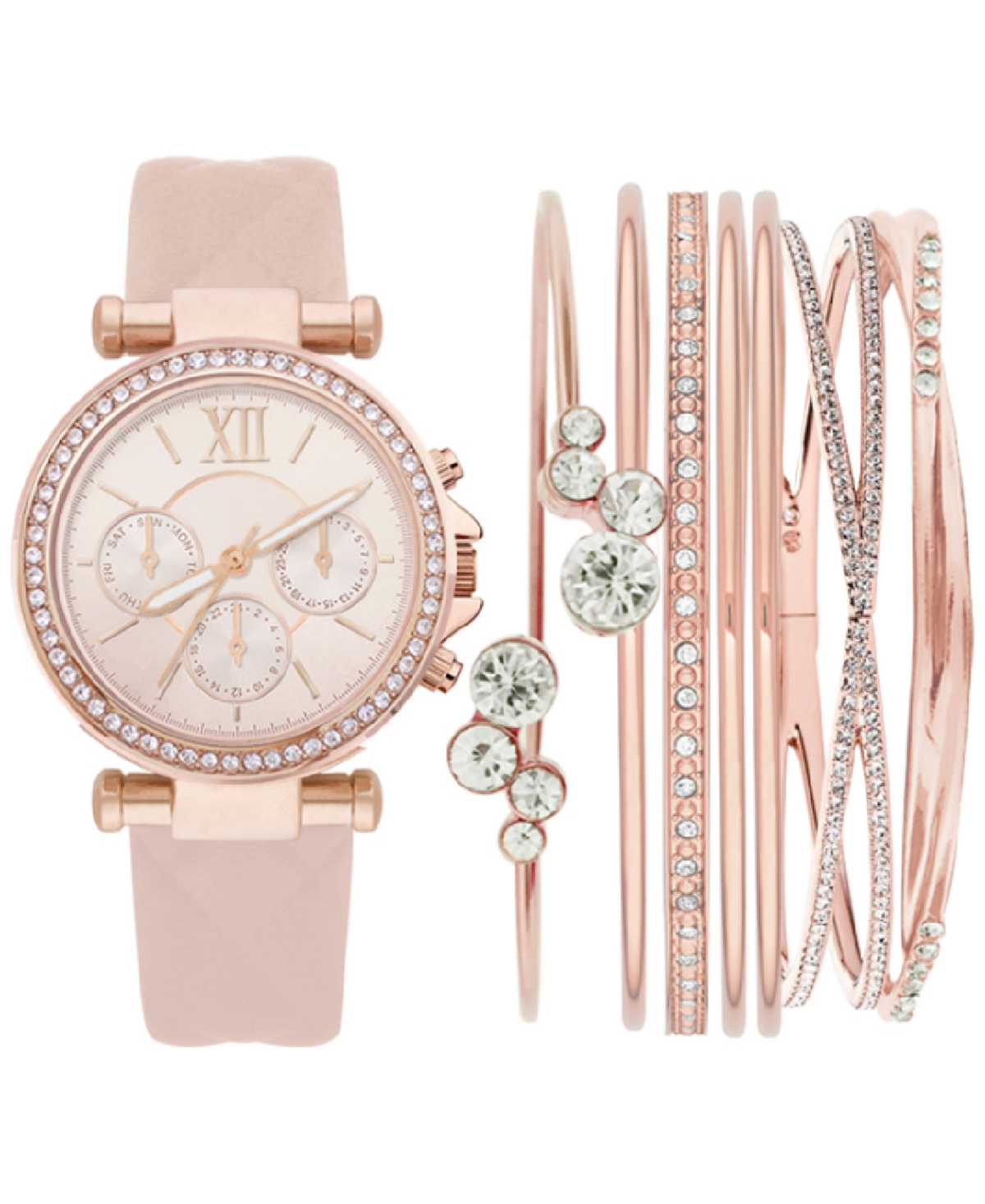 Jessica Carlyle Women's Blush Leather Strap Watch 36mm Gift Set