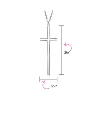 Modern Elongated Simple Basic Long Flat Thin Delicate Religious Latin Cross Pendant Necklace Rose Gold Plated .925 Sterling Silver