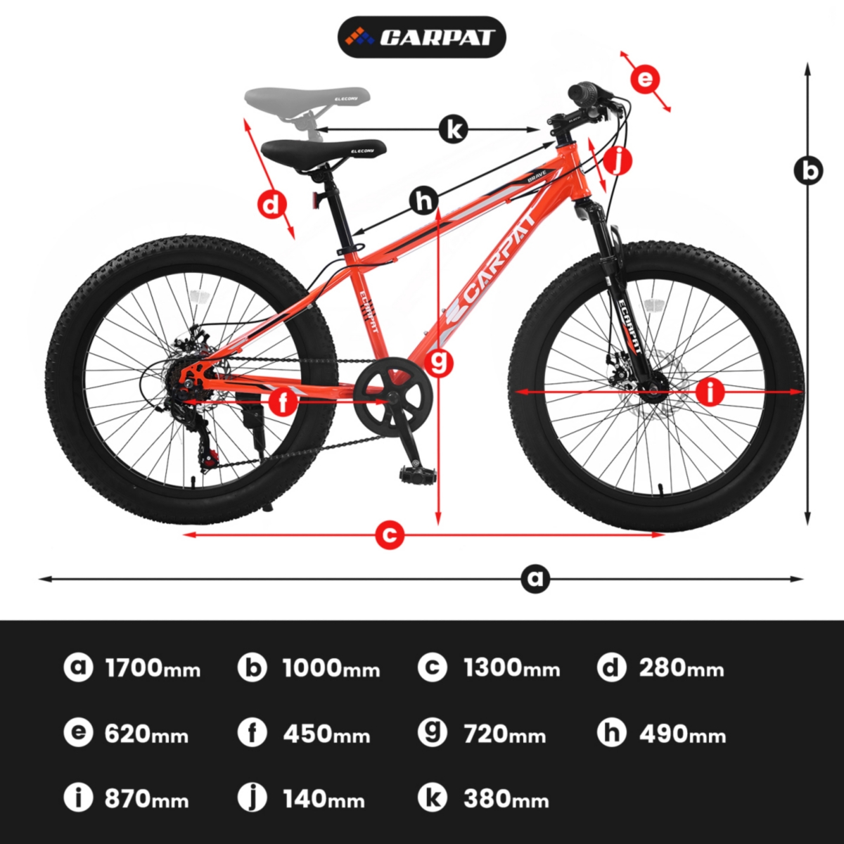Simplie Fun S24109 Elecony Fat Tire Bike Adult/Youth Full Shimano 7 Speeds Mountain Bike, Dual Disc Brake, High-Carbon Steel Frame, Front Susp