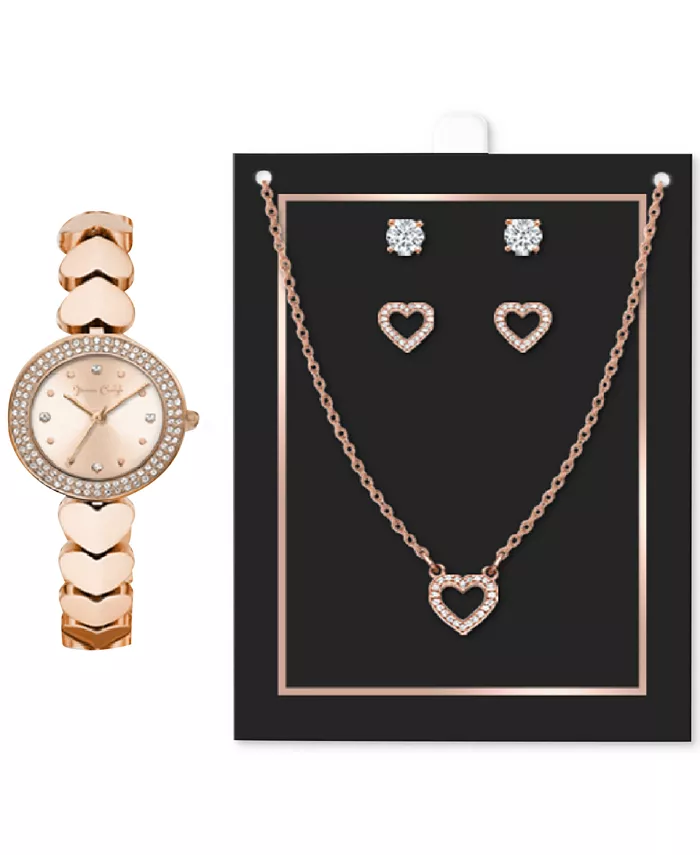 Women's Heart-Link Bracelet Watch 28mm Jewelry Gift Set