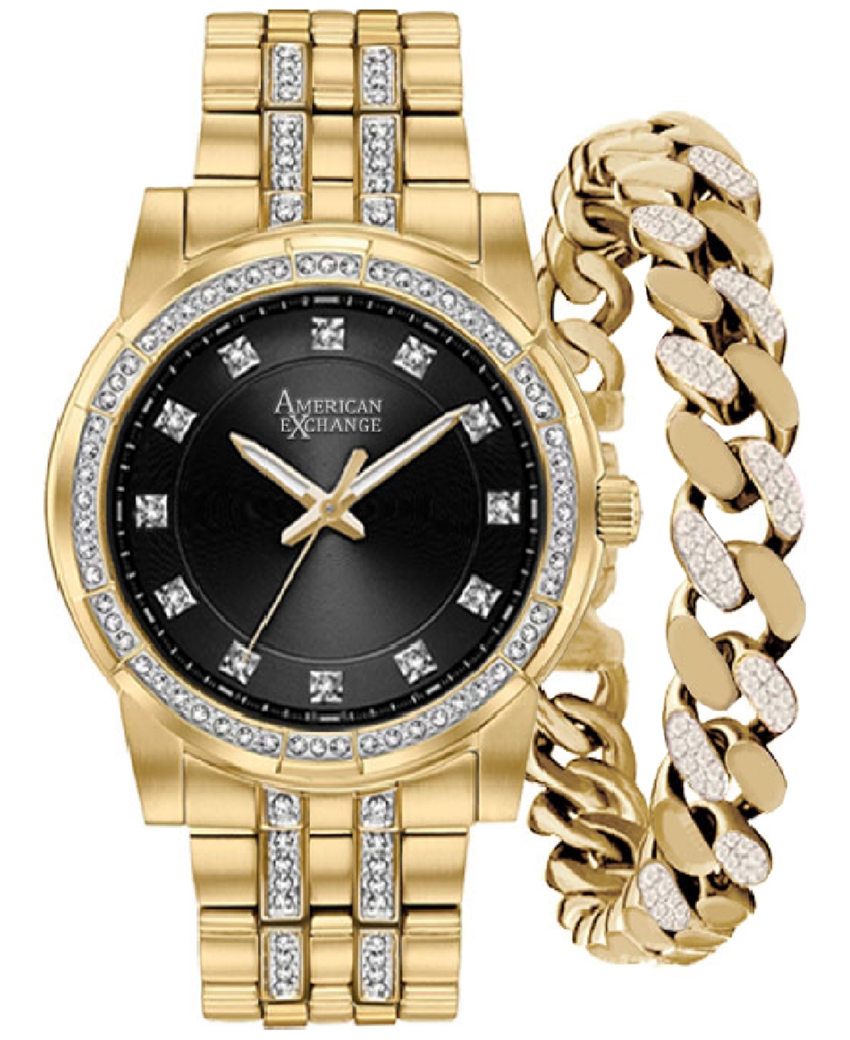 Men's Crystal Bracelet Watch 46mm Gift Set - Gold/Green