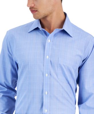 Men's Regular Fit Non-Iron Spread Collar Glen Plaid Broadcloth Dress Shirt