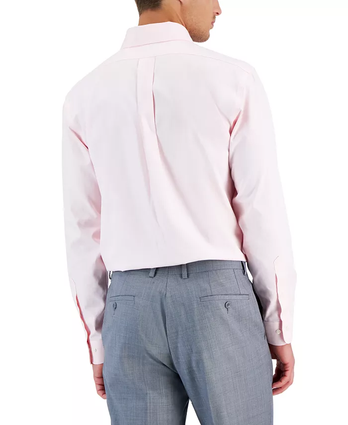 Men’s Regular Fit Non-Iron Polo Button-Down Collar Solid Pinpoint Dress Shirt - thumbnail 2