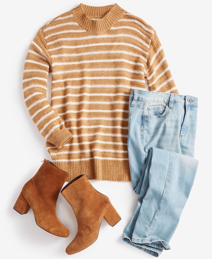 Style & Co Petite Striped Crewneck Tunic Long-Sleeve Sweater, Created ...