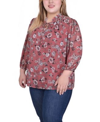 Plus Size 3/4 Sleeve Chiffon Blouse