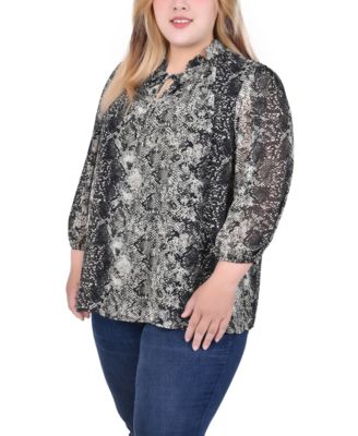 Plus Size 3/4 Sleeve Chiffon Blouse