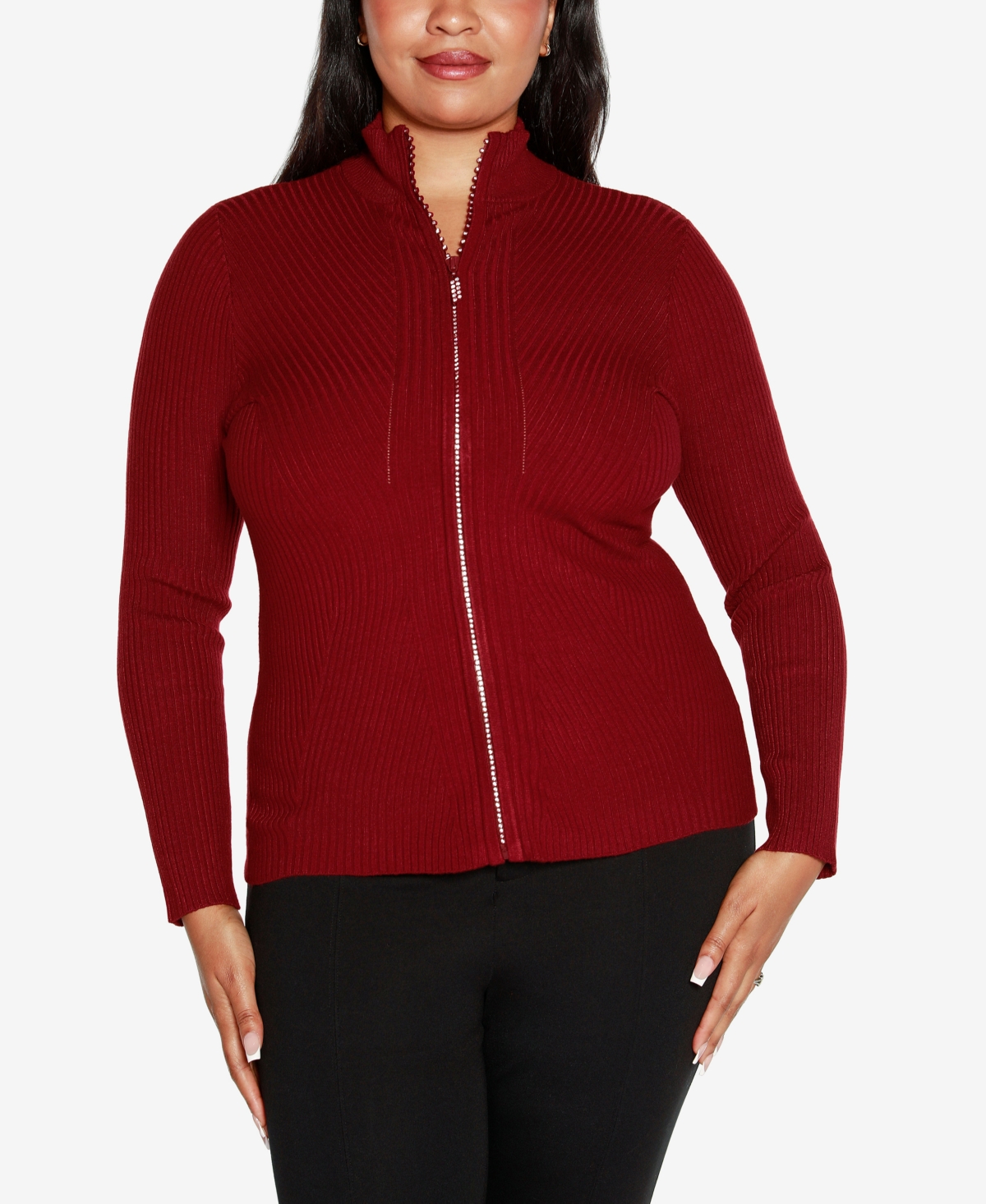 Plus size top zip front cardigan