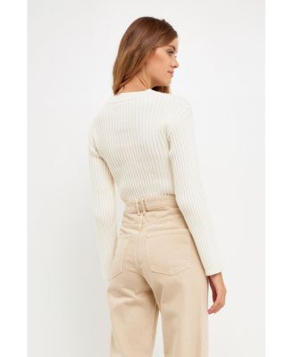 Women's Cropped Ribbed Knit Sweater