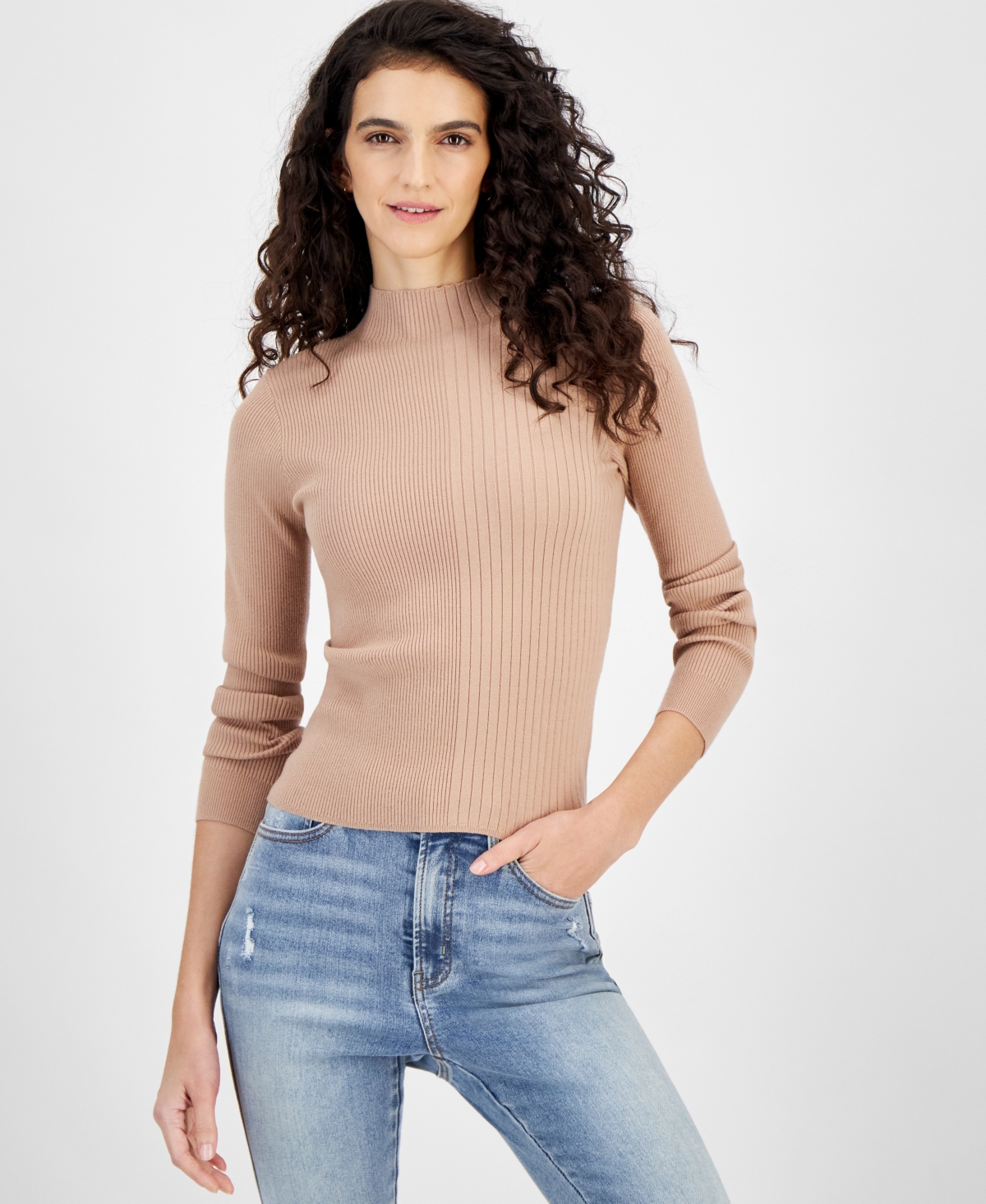 And Now This Women's Ribbed Mockneck Sweater, Created For Macy's In Almond