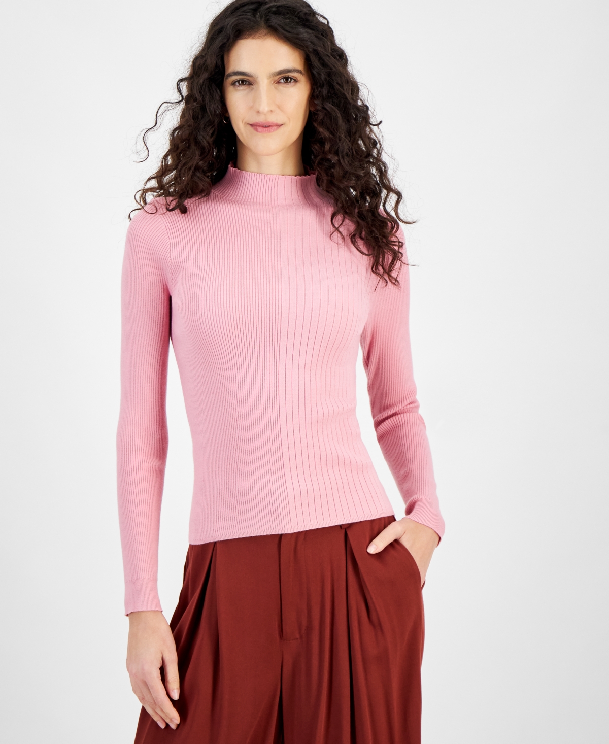 And Now This Women's Ribbed Mockneck Sweater, Created For Macy's In Blushing Bloom