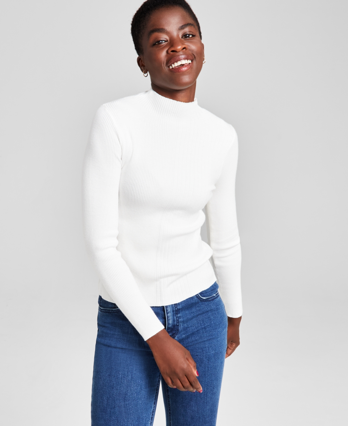 And Now This Women's Ribbed Mockneck Sweater, Created For Macy's In Calla Lily