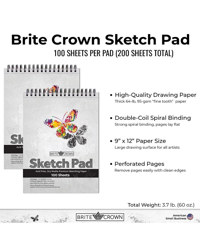 Net Focus Media Brite Crown Sketch Pad – 9X12 Sketchbook For Teens, 64Lb  (95Gsm) Art Drawing Paper For Kids 9-12 - 100 Sheets Acid-Free, Spiral  Perforated Drawing Paper Pad