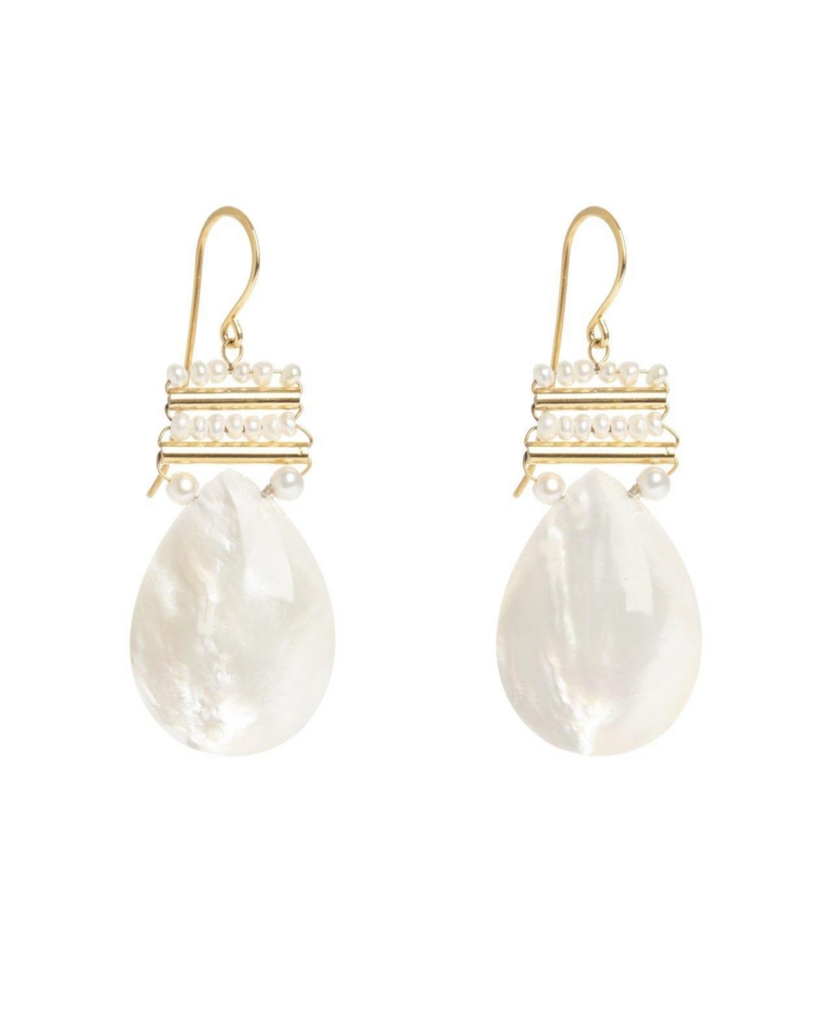 Pearl And Mother Of Pearl Pear Drops Earrings - Gold
