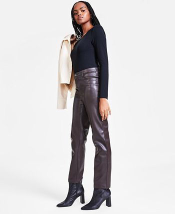 Bar III Women's Faux-Leather Straight-Leg Pants, Created for