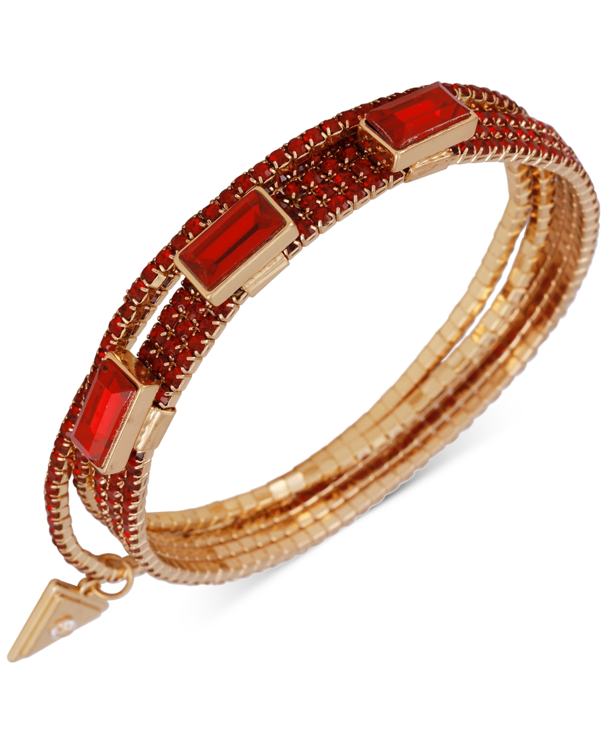 Guess Gold-tone 3-pc. Set Baguette Stone Stretch Bracelets In Red