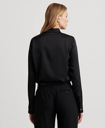 Lauren Ralph Lauren Satin Charmeuse Shirt Women's Clothing Black : XL