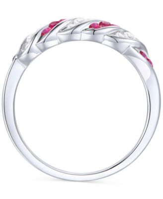 Emerald (1/5 ct. t.w.) & Diamond (1/5 ct. t.w.) Swirl Band in Sterling Silver (Also in Ruby & Sapphire)