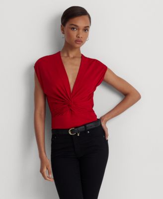 Lauren Ralph Lauren - Women's Twist-Front Jersey Cap-Sleeve Tee