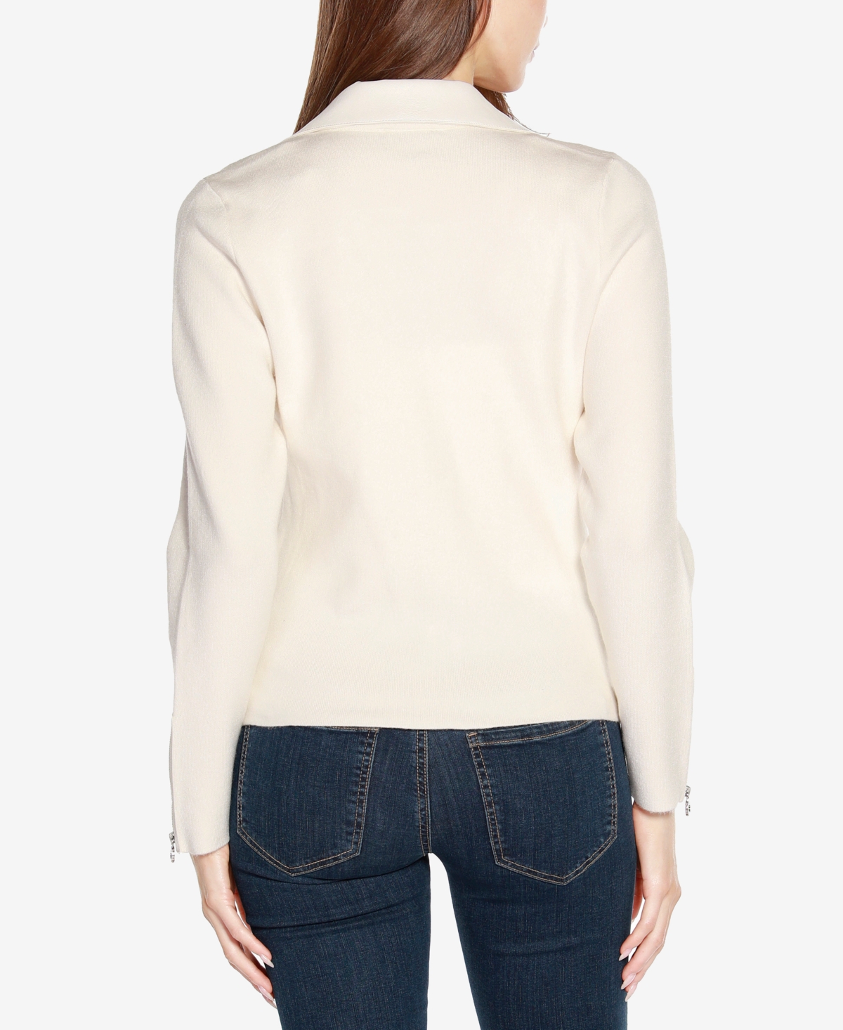 Belldini Black Label Women's Motorcycle Sweater Jacket - Winter White