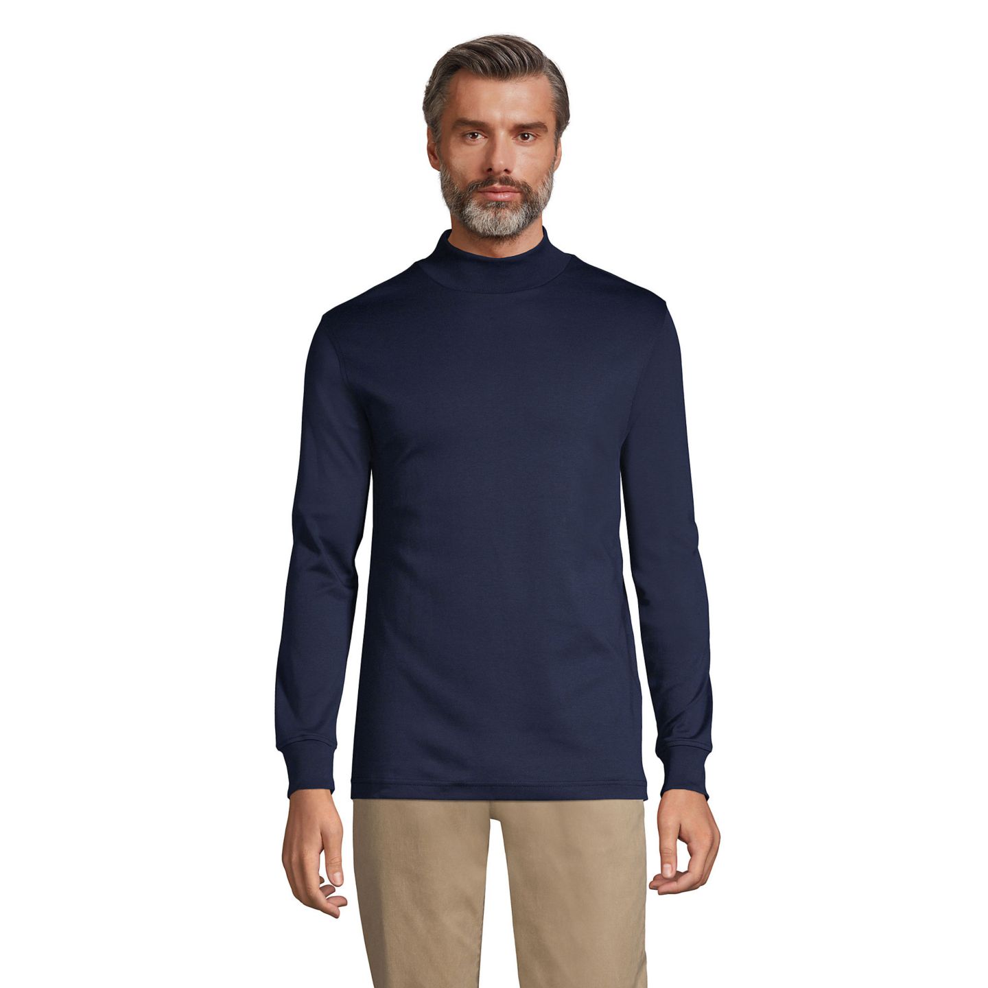 Мужской топ Lands' End Big & Tall Cotton Supima Mock Turtleneck, цвет: Тёмно-синий — фото 1