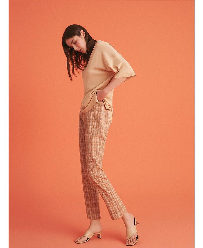 NOCTURNE Women's Tapered Fit Plaid Pants Macy's