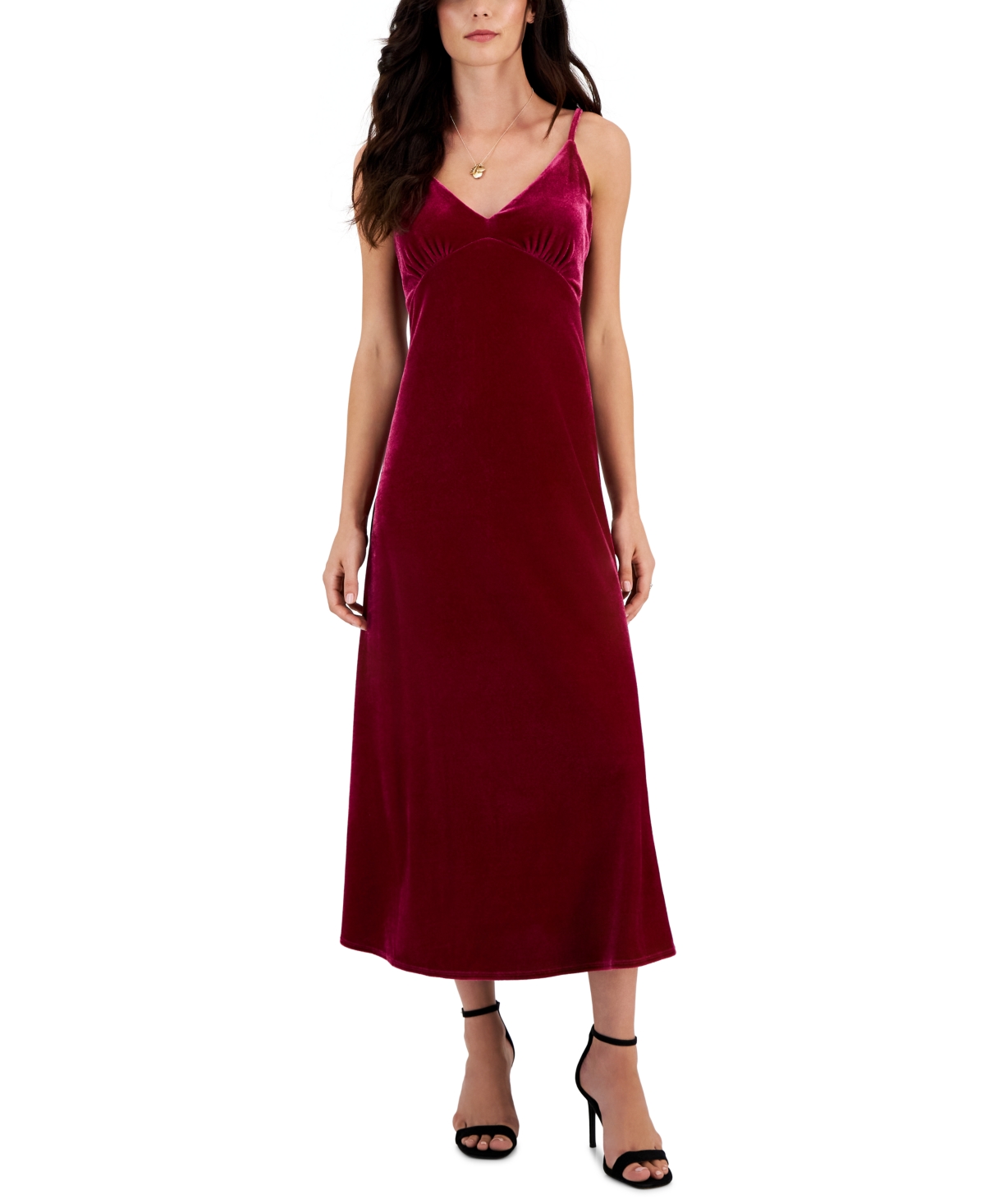 Women's V-Neck Sleeveless Velvet Slip Dress - Thistle Pink