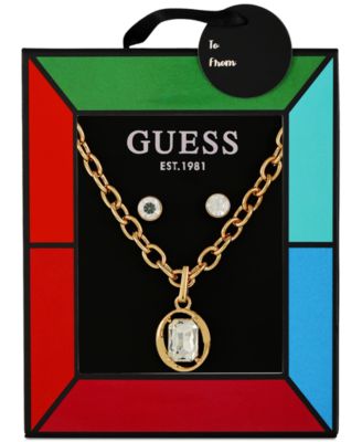 Gold-Tone Crystal Orbital Pendant Necklace & Stud Earrings Set