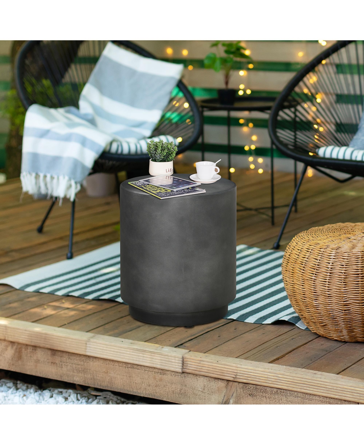 Homcom Lightweight Accent Table with Concrete Finish, Round Side Table with 4 Adjustable Feet for Indoor, Outdoor, Charcoal Grey