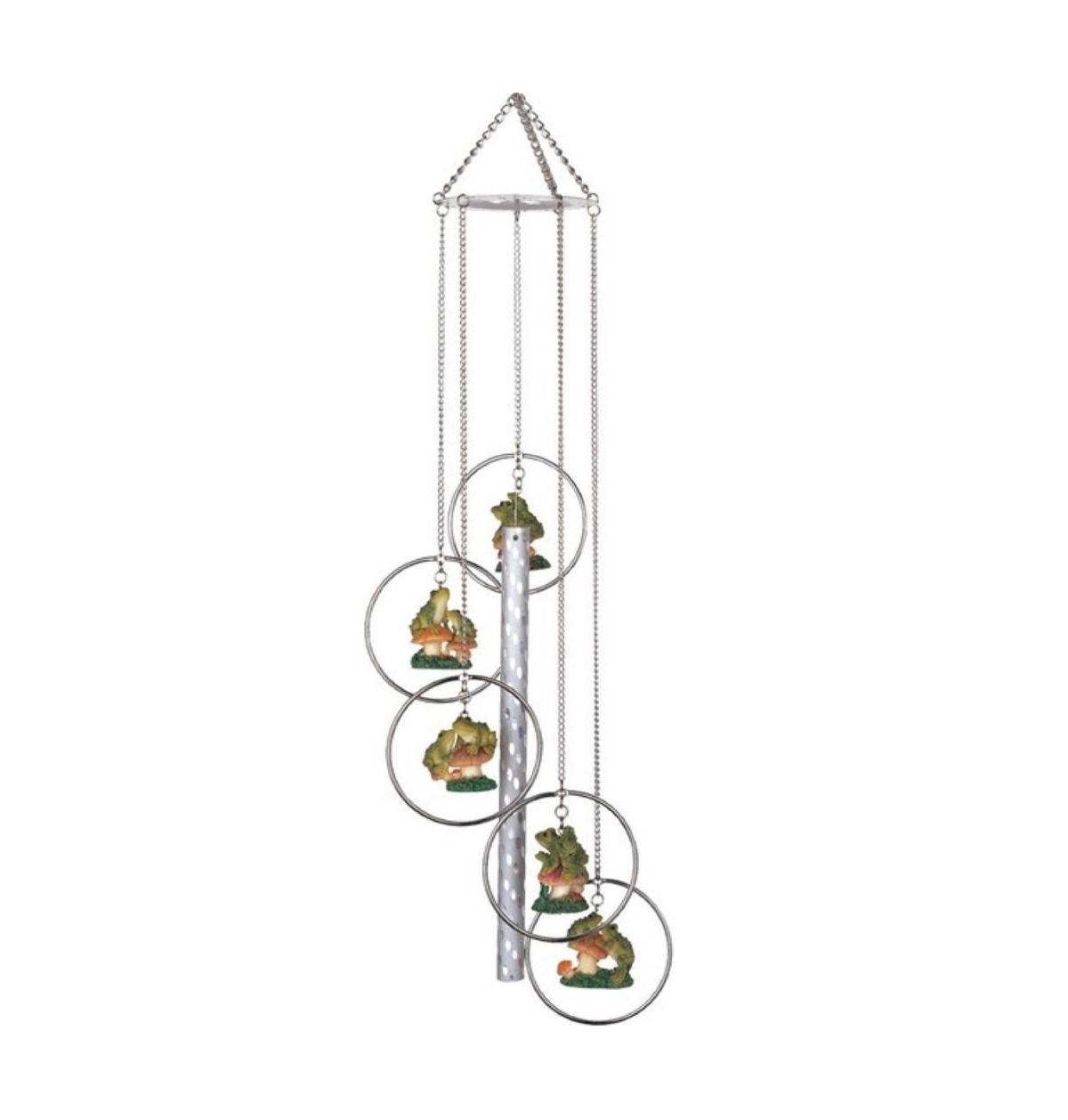 24" Long 5-Ring Polyresin Frog Wind Chime - Silver