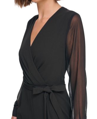 Women's Long-Chiffon-Sleeve Scuba Crepe Jumpsuit 