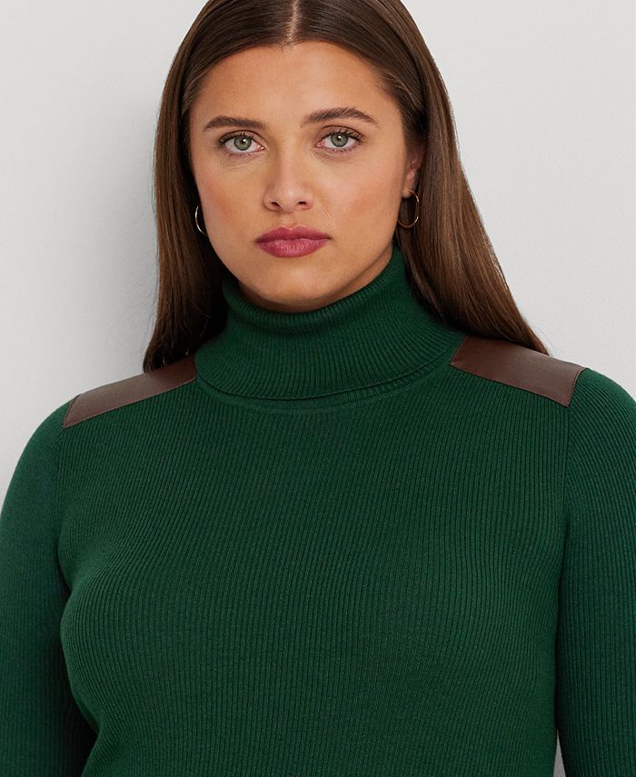 Lauren Ralph Lauren Plus Size Ribbed ElbowPatch Turtleneck Macy's