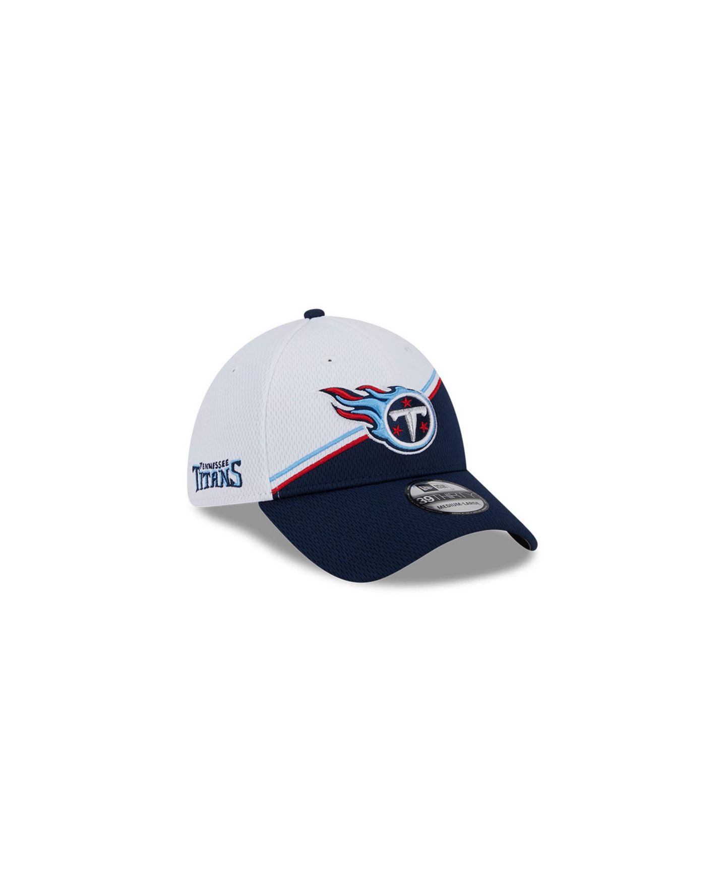 Мужская кепка New Era White, Navy Tennessee Titans 2023 NFL Sideline 39THIRTY Flex Hat — фото 1