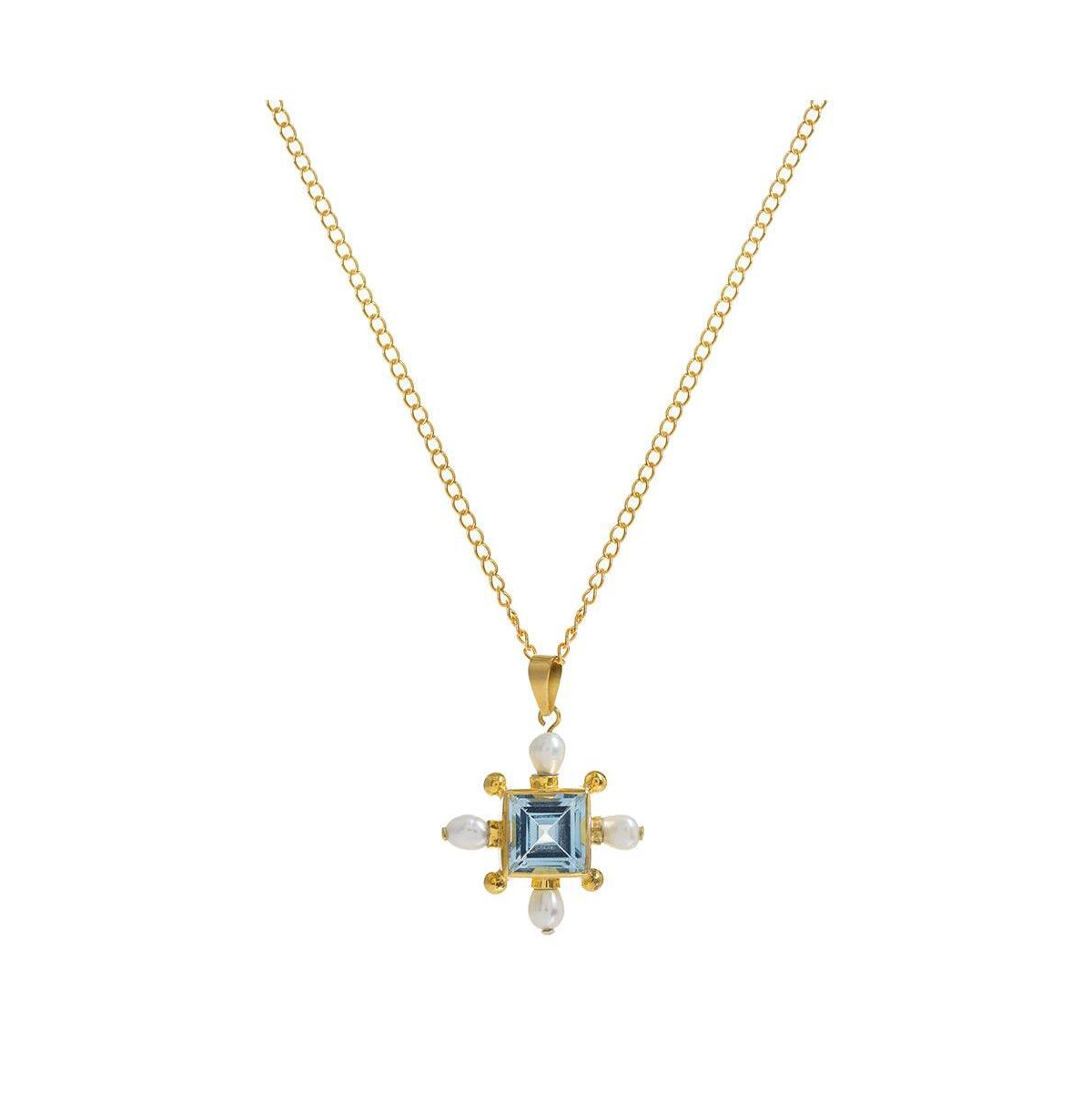 Blue Topaz Cross Necklace - Gold
