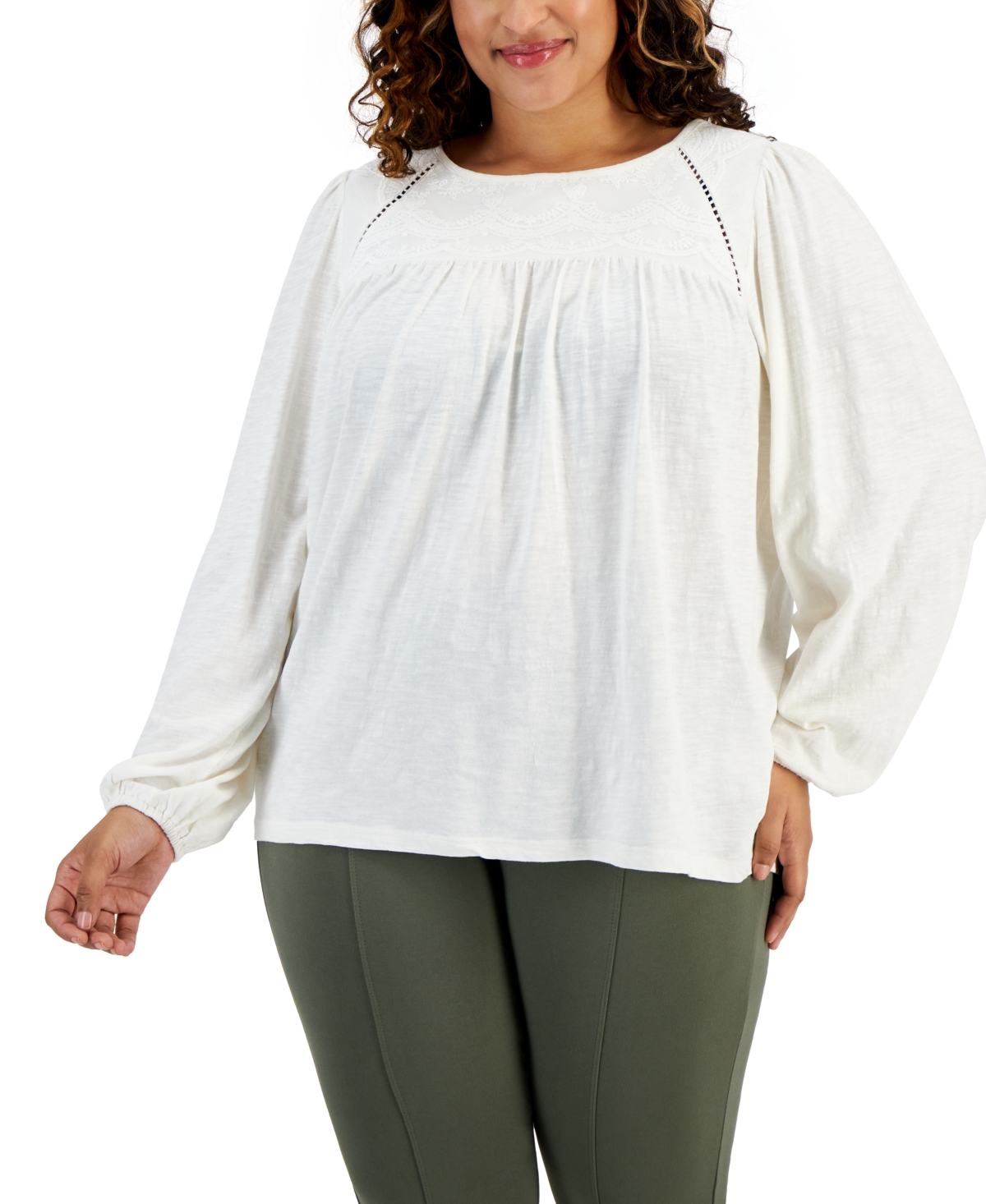 Style & Co Plus Size Lace Knit Top, Created For Macy's In Neo Natural