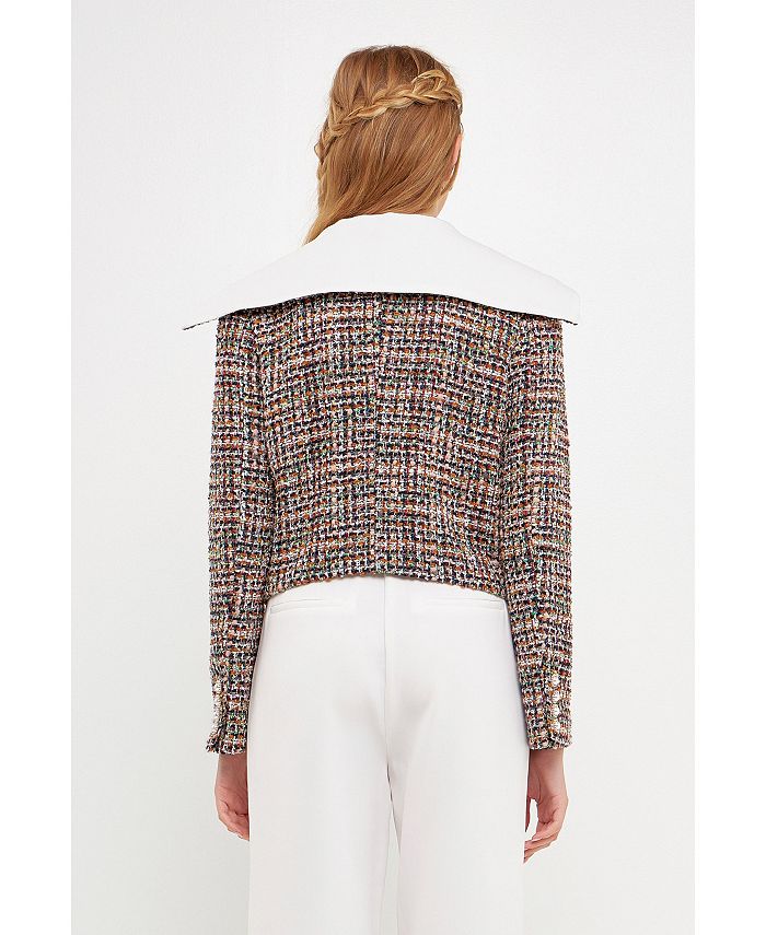 Macy Tweed Cropped Blazer In Green
