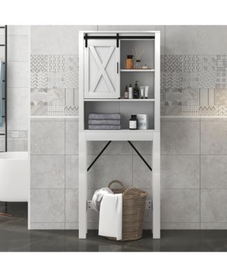 Over the Toilet Bathroom Storage Cabinet with Sliding Barn Door & Adjustable Shelf