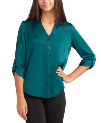 BCX Juniors Satin Collared V Neck Blouse Macy s